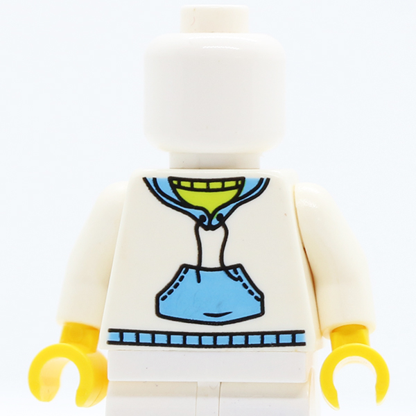 Hooded Sweatshirt with Medium Blue Pocket and Drawstring Front, Medium Blue Hood Back Pattern / White Arms / Yellow Hands