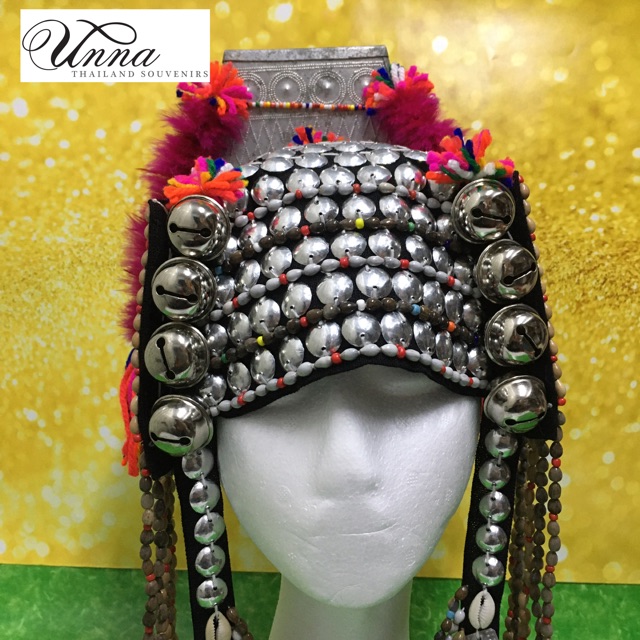 Akha hill tribe hat หมวกชาวเขา เผ่าอาข่า ทรงสูง เป็นโลหะดุนลายดั้งเดิม อัตลักษณ์อาข่า