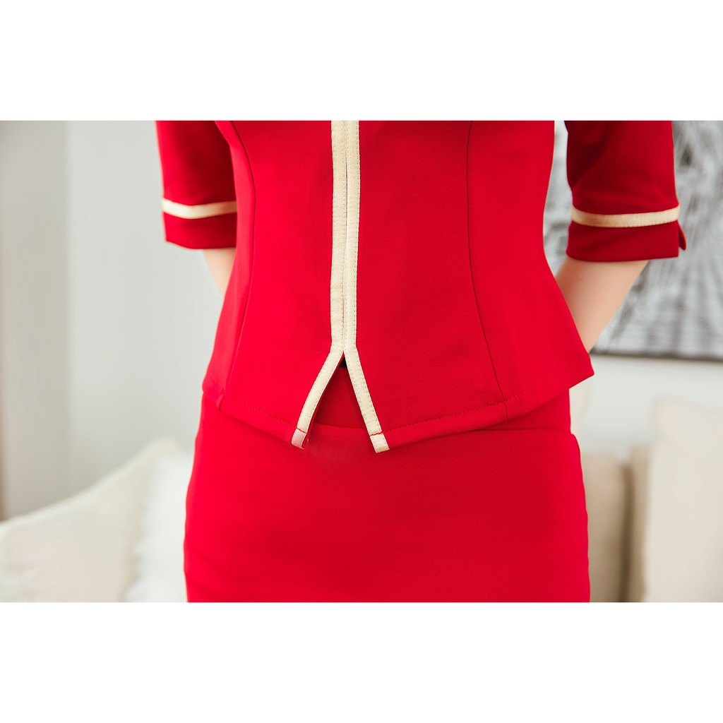 ชุดพนักงาน ชุดแอร์ ชุดพนักงานต้อนรับ ชุดแอร์โฮสเตส ชุดยูนิฟอร์ม ชุดรีเซฟชั่น คอวี แขนยาว มี4สี