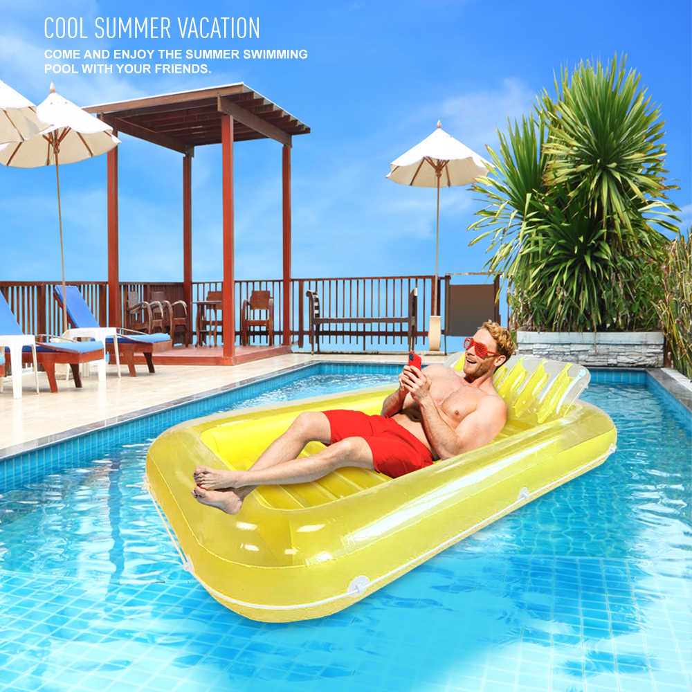 แพยางนอนเดี่ยวพร้อมหมอนหนุน สีเหลือง แบบใหม่ Inflatable New Yellow Pool Longer