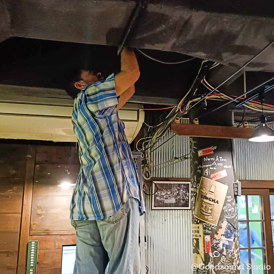 Goodsound Studio กับผลงานติดตั้งเครื่องเสียง เดินท่อร้อยสายลำโพง ติดลำโพงฝังฝ้า ( Ceiling Speaker ) จำนวน 7 ใบ ให้กับ ร้านอาหารญี่ปุ่น อิ โม ยา ( IMOYA JAPANESE RESTAURANT ) สาขา สุขุมวิท 23