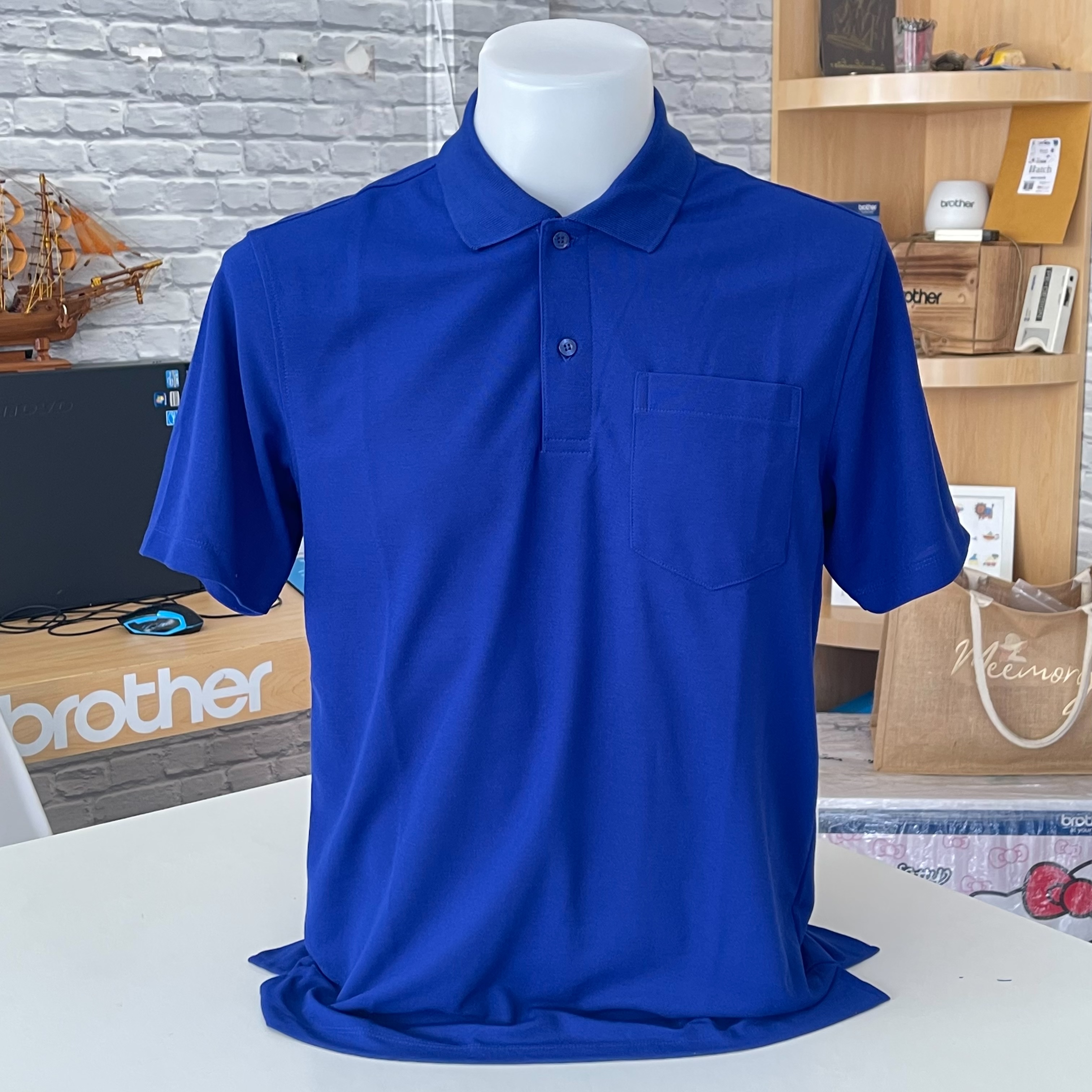 เสื้อโปโลแขนปล่อยสีน้ำเงินชาย-หญิง S-3XL