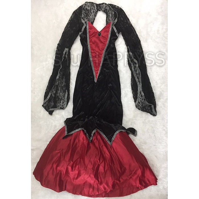 ชุดแม่มด แวมไพร์ แขนกระดิ่งลูกไม้ กระโปรงหางปลาสีแดง