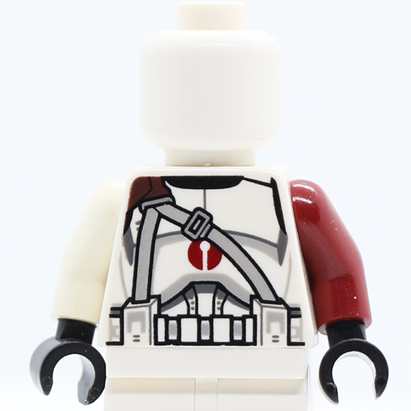 SW Armor Clone Trooper with Dark Red Center Emblem, Gray Vertical and Diagonal Belts Pattern / Dark Red Arm Left / White Arm Right / Black Hands