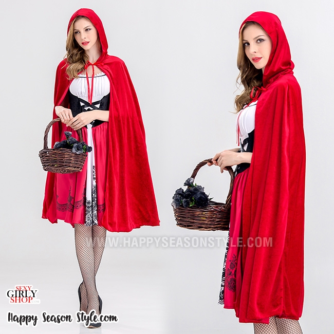 ชุดหนูน้อยหมวกแดง รุ่นแต่งลายลูกไม้ชายกระโปรง