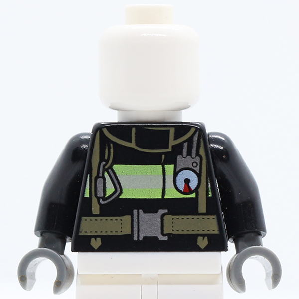 Fire Reflective Stripes with Utility Belt and Fire Badge on Back Pattern / Black Arms / Dark Bluish Gray Hands