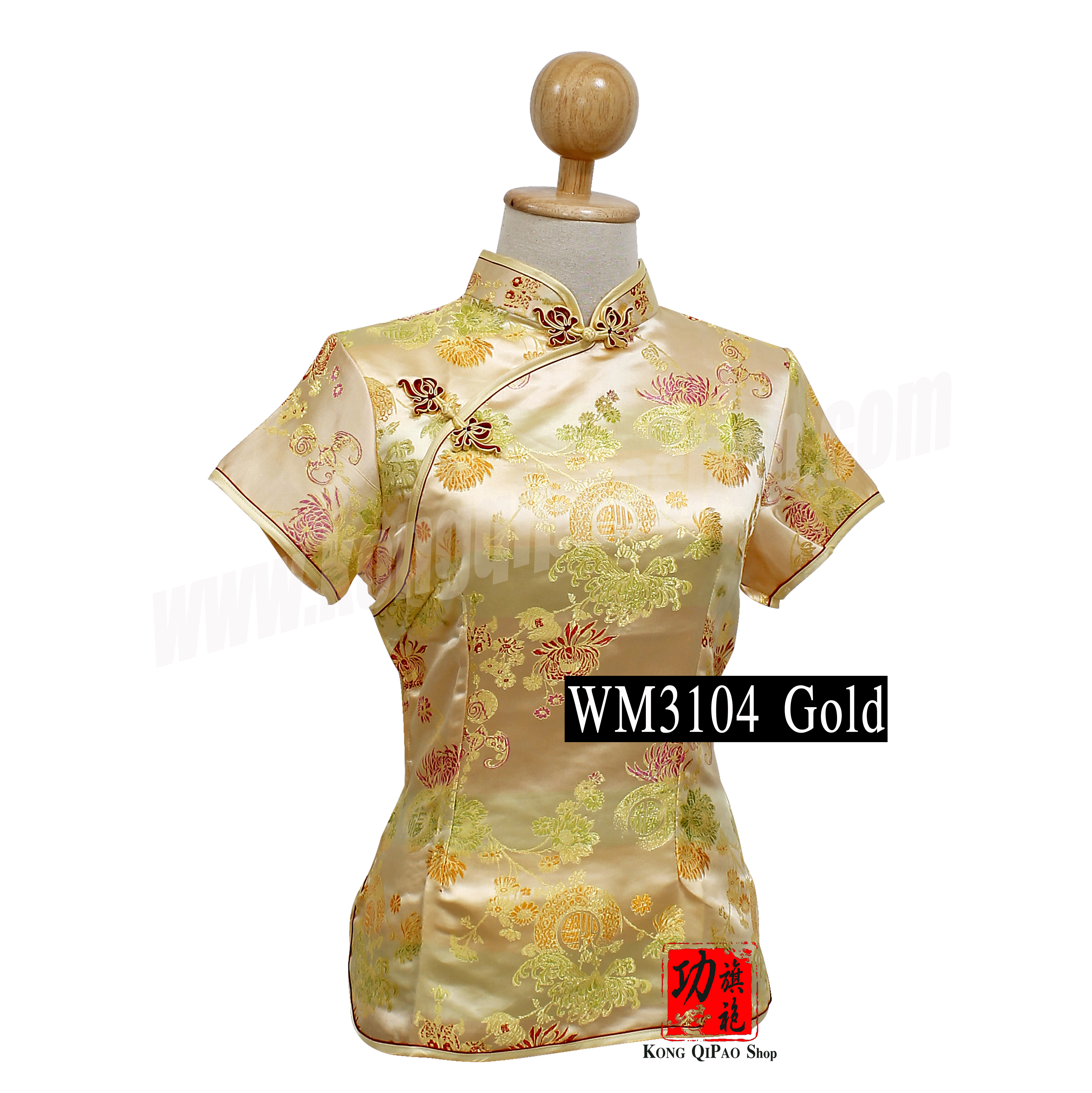 WM3104 เสื้อจีนผู้หญิง คอเฉียง ลายค้างคาวนำโชค 福(ฝู)