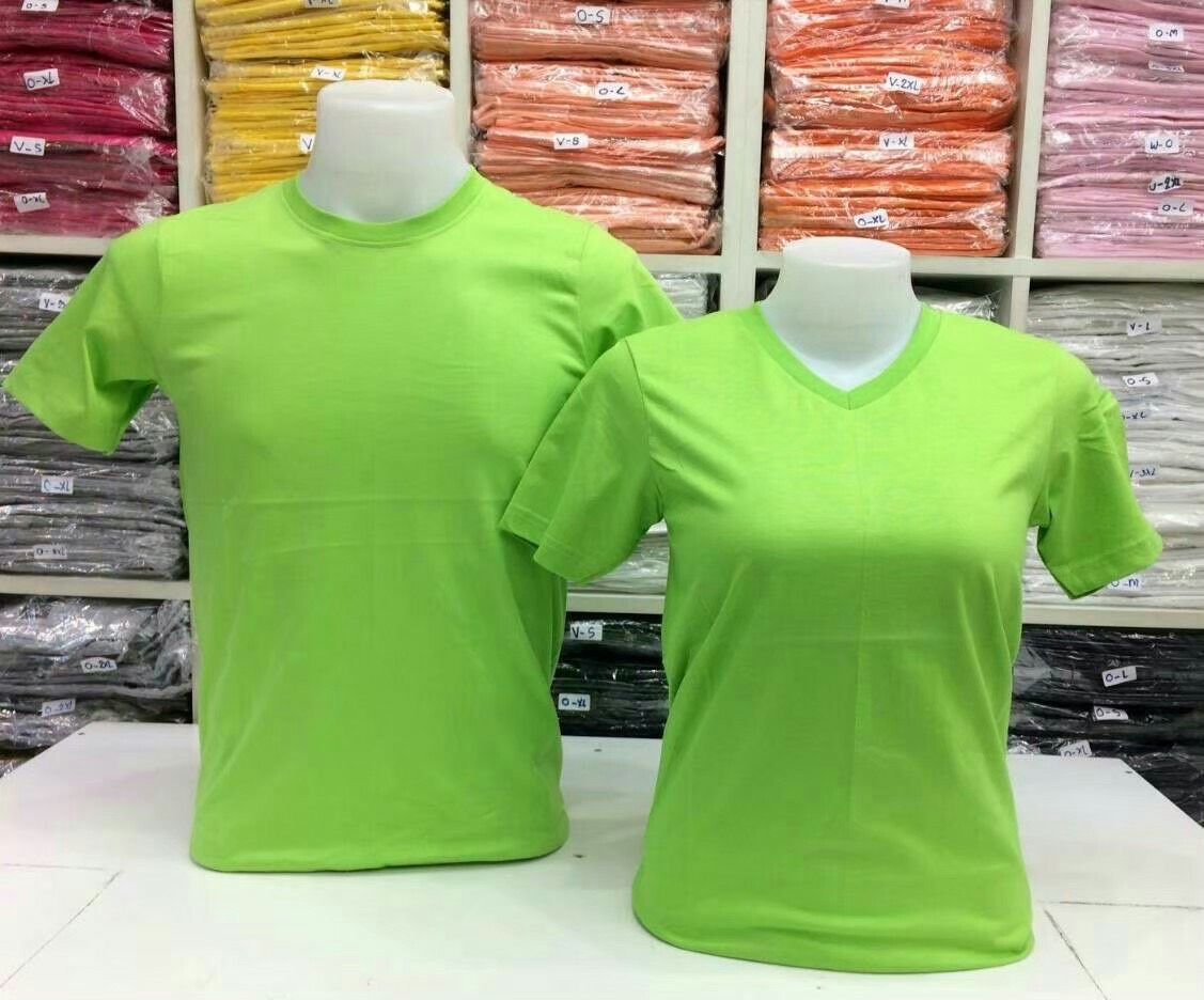 เสื้อยืดคอกลมคอวีสีเขียวตอง