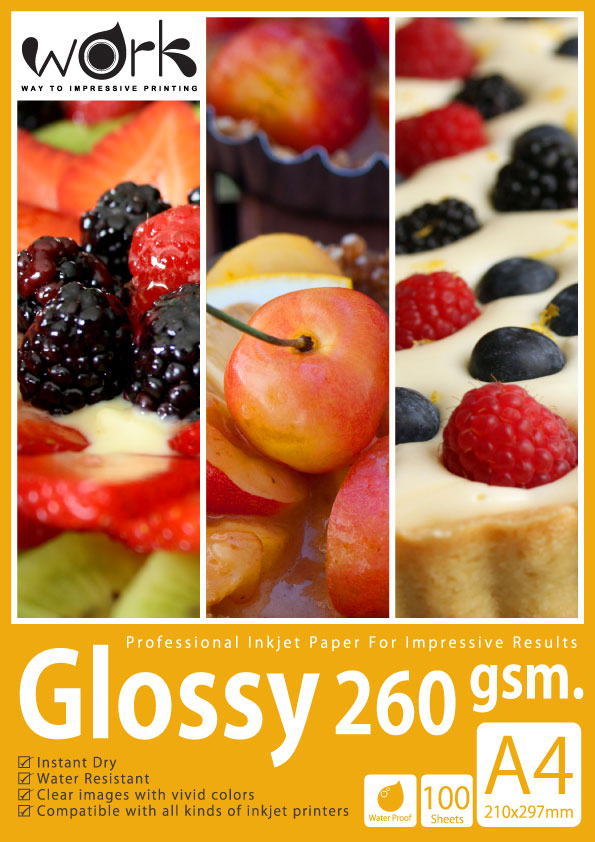 กระดาษโฟโต้ A4 ผิวมัน Glossy 260g (แพ็ค100แผ่น)