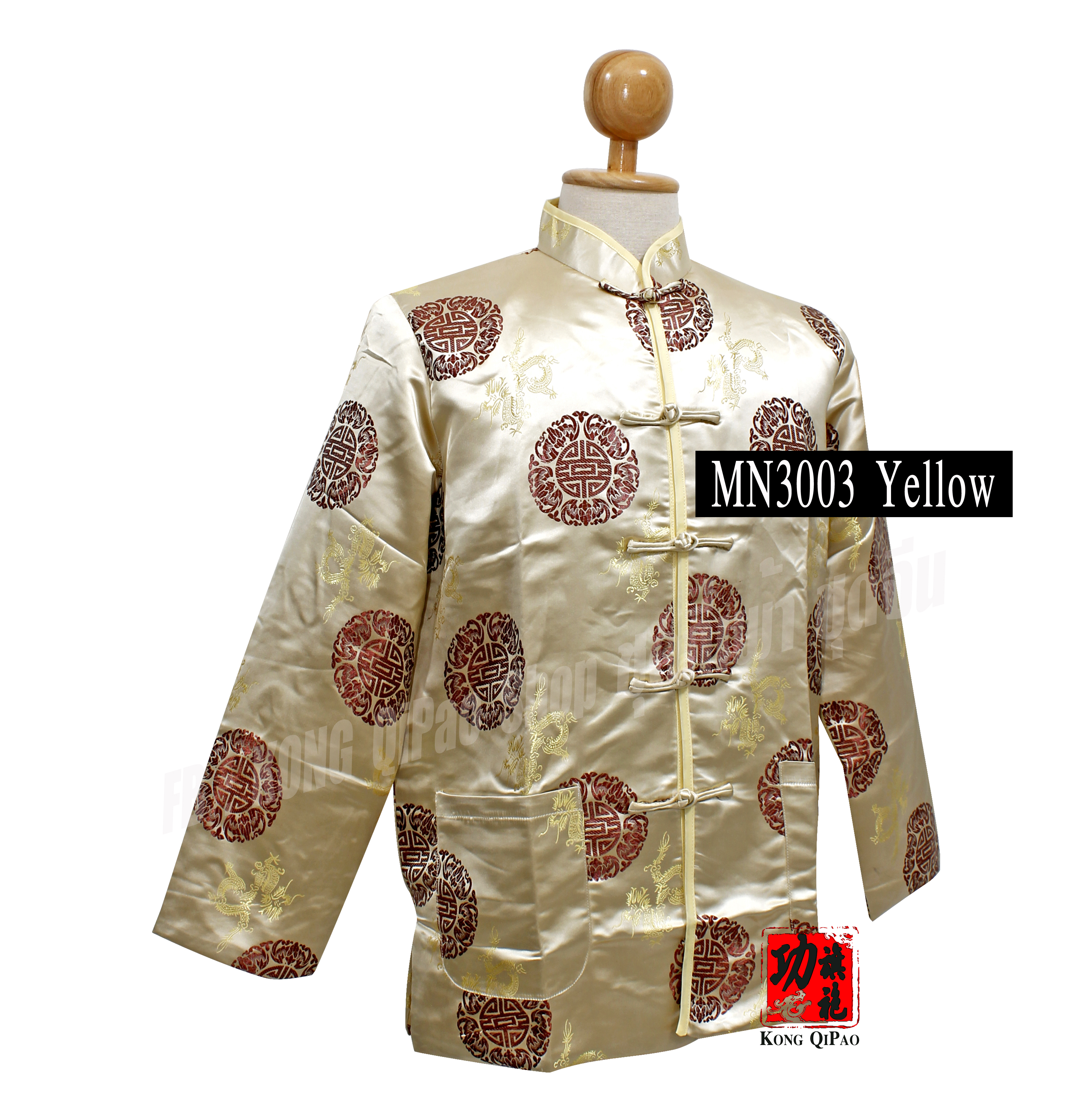 MN3003 เสื้อจีนแขนยาว ลายเหรียญค้างคาวนำโชค