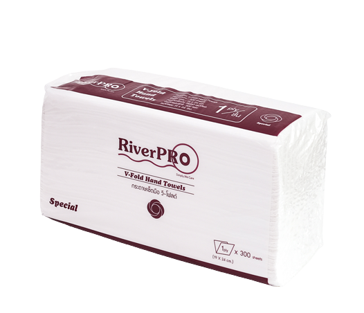 (ยกลัง) กระดาษเช็ดมือ RiverPro แบบแผ่น V fold 1 ชั้น 24ห่อ/ลัง