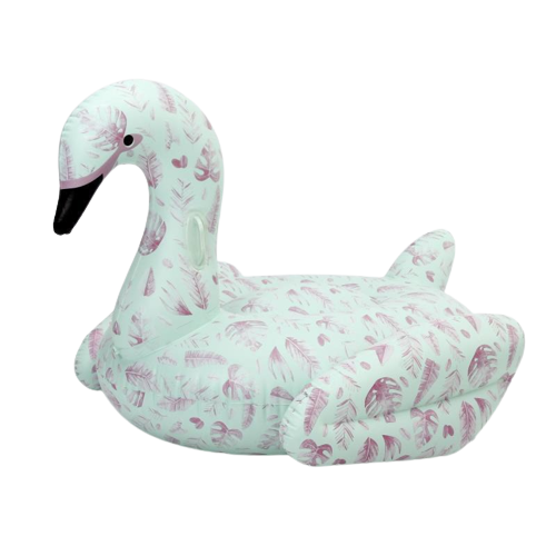 ห่วงยางหงส์พิมพ์ลายใบไม้โทนสีพาสเทล สีฟ้า Inflatable Swan With New Printing