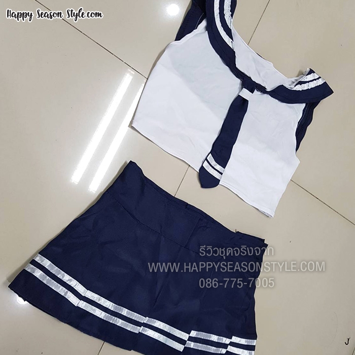 ชุดนักเรียน ชุดนักเรียนญี่ปุ่น เอวลอย เสื้อขาวผูกหลัง แต่งไทด์