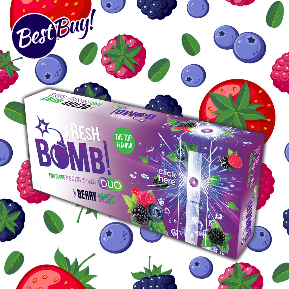 Freshbomb เม็ดบีบ กลิ่นเบอรี่มิลค์ 100 มวน ( 1 กล่อง )