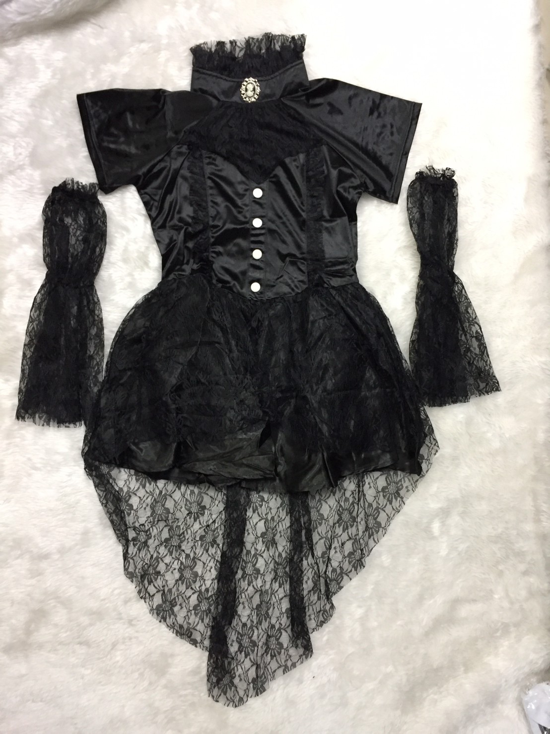 ชุดแฟนซี ฮาโลวีน - ชุดแม่มด แซกดำ หน้าสั้นหลังยาว แขนตุ๊กตา