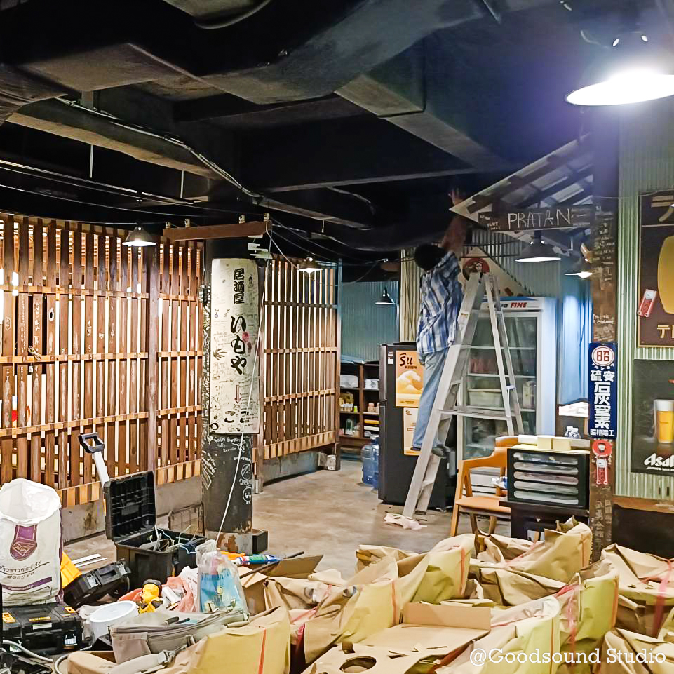Goodsound Studio กับผลงานติดตั้งเครื่องเสียง เดินท่อร้อยสายลำโพง ติดลำโพงฝังฝ้า ( Ceiling Speaker ) จำนวน 7 ใบ ให้กับ ร้านอาหารญี่ปุ่น อิ โม ยา ( IMOYA JAPANESE RESTAURANT ) สาขา สุขุมวิท 23