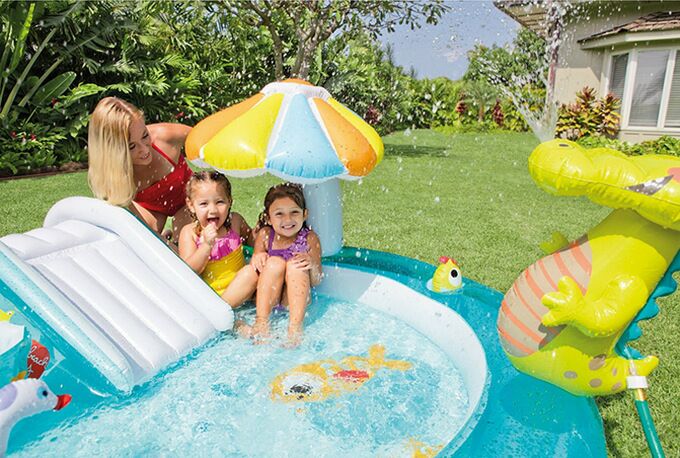 INTEX ชุดสระน้ำเด็ก จระเข้น้อย พร้อมสไลเดอร์ Inflatable Intex Crocodile Baby Pool Set with Slide
