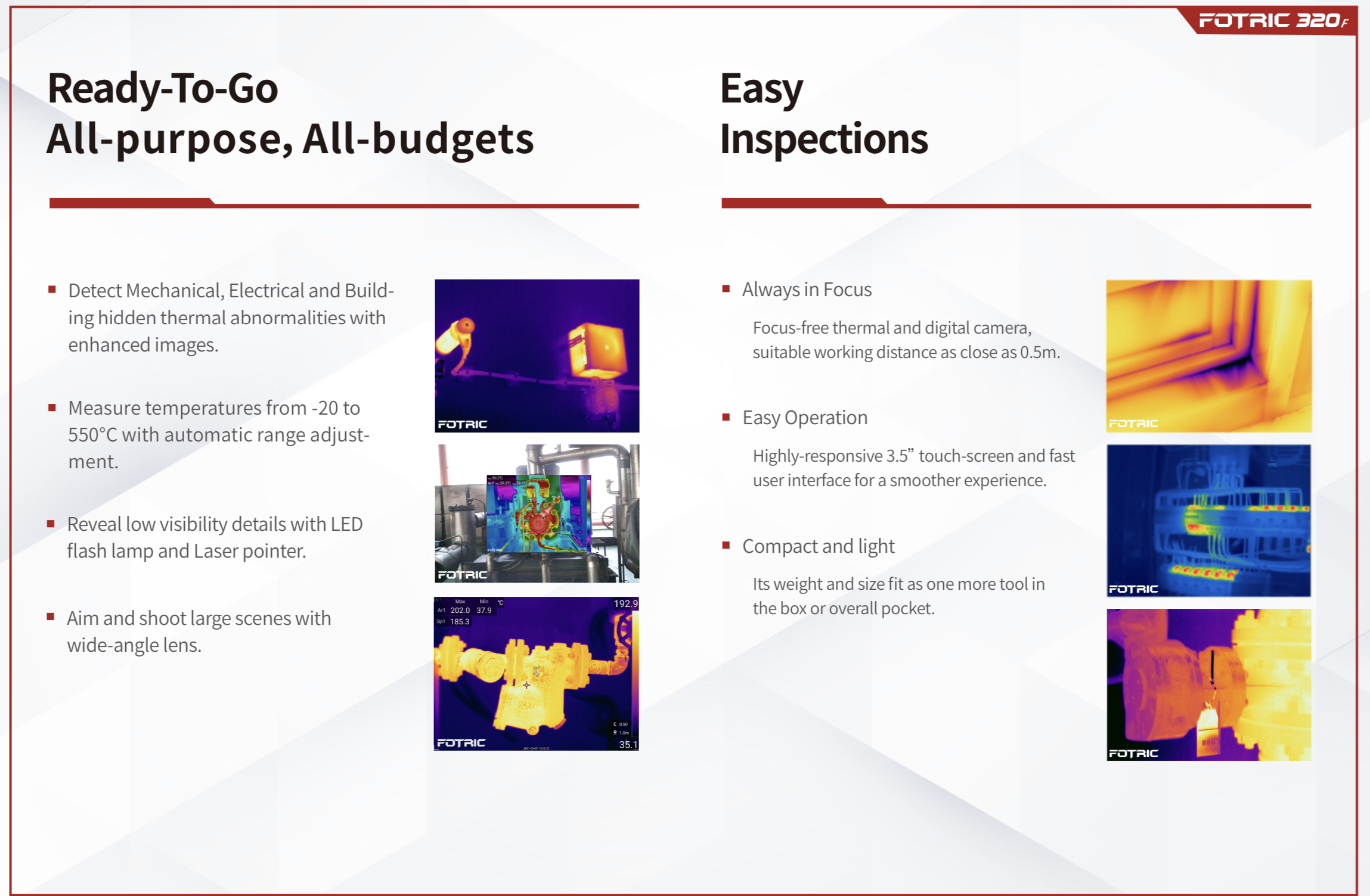 FOTRIC C2 กล้องถ่ายภาพความร้อน 160x120 pixels ย่านวัดอุณหภูมิ -20℃ to 550℃, Frame rate 30 Hz