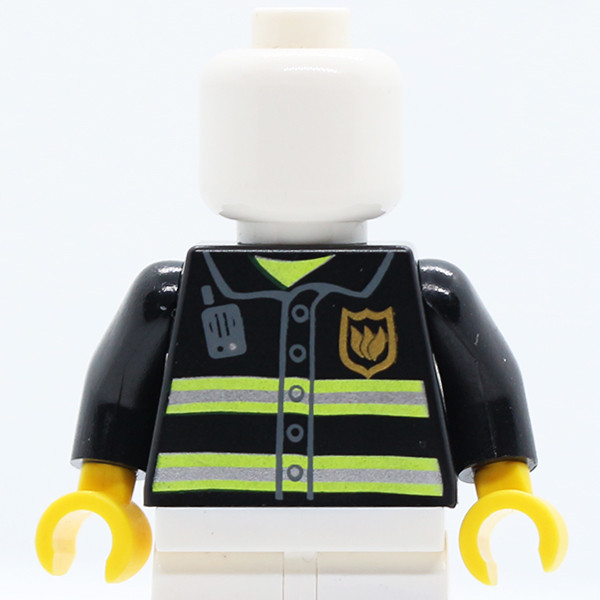 Fire Uniform Gold Badge, Silver Reflective Stripes, Dark Bluish Gray Radio Pattern / Black Arms