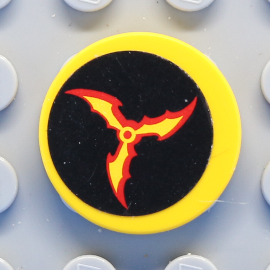 Tile, Round 2 x 2 with on 3 Red and Yellow Bat Wings on Black Background Pattern (Sticker) - Set 76000