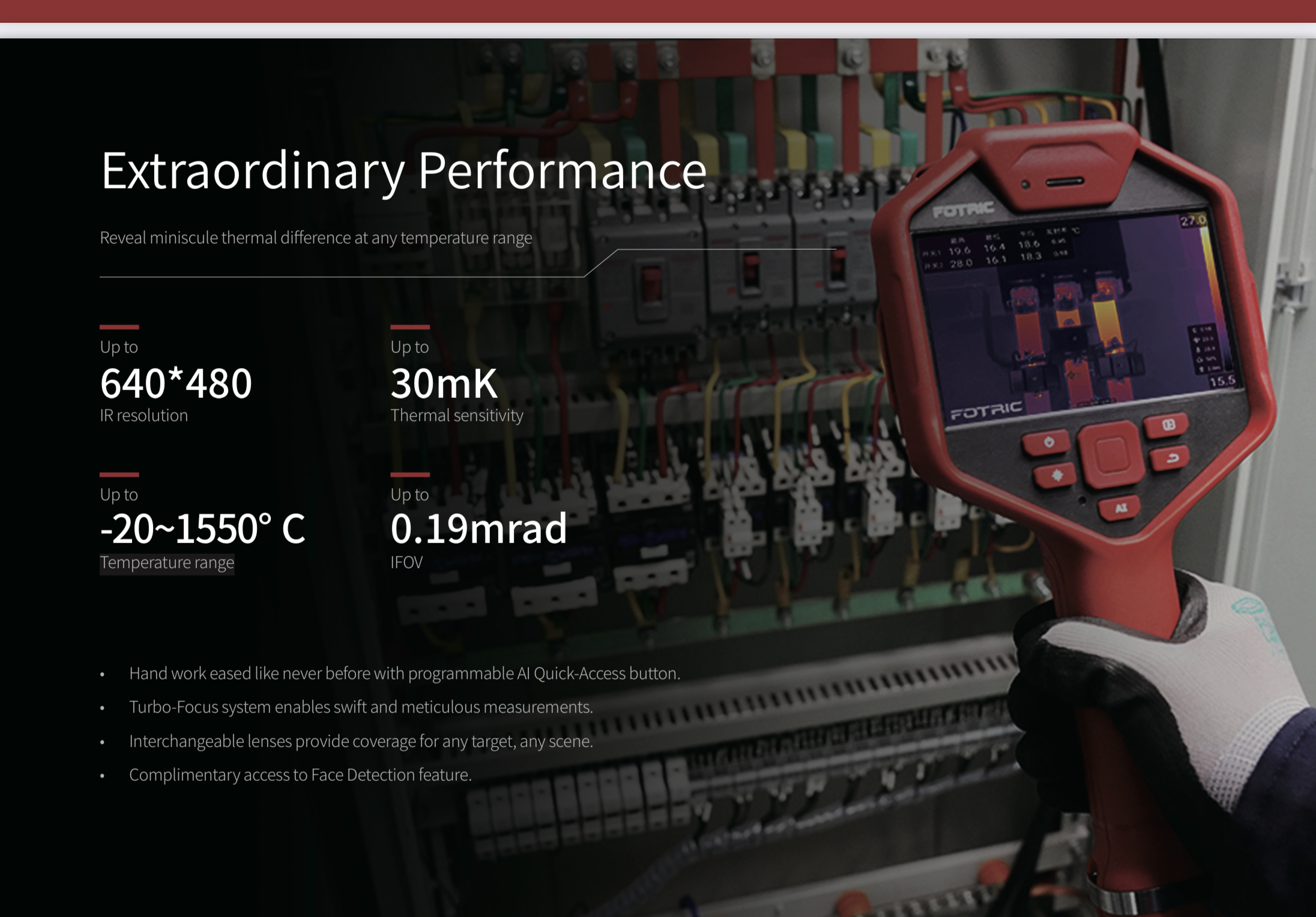 FOTRIC V5 กล้องถ่ายภาพความร้อน 384x288 pixels ย่านวัดอุณหภูมิ -20℃ to 1550℃, Frame rate 30 Hz
