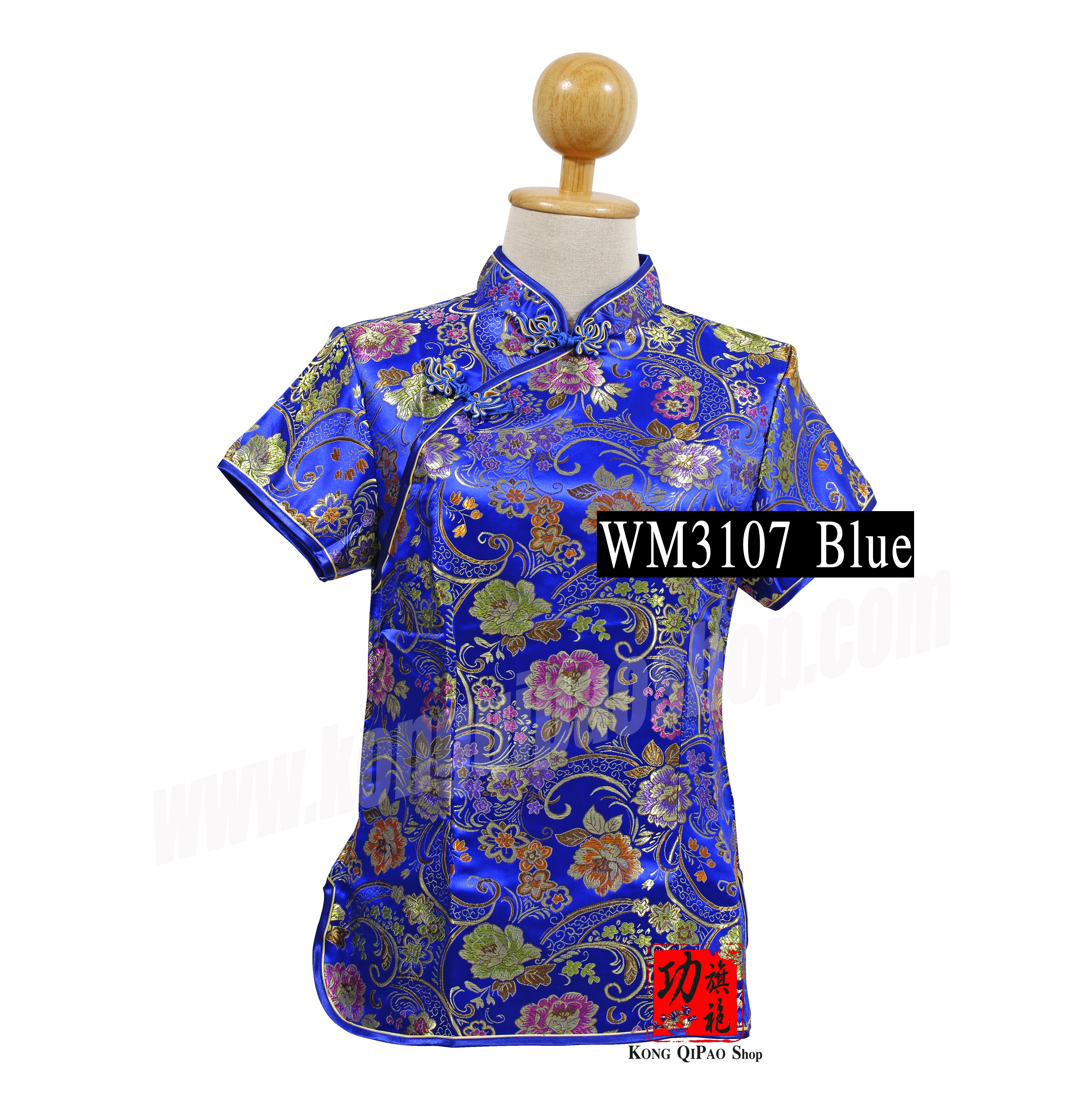 WM3107 เสื้อจีนผู้หญิง คอเฉียง ลายดอกโบตั๋น