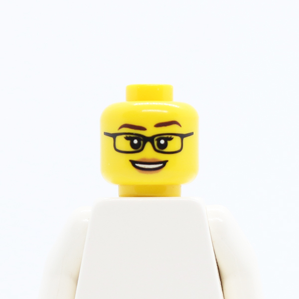 CS11 Female Glasses, White Pupils, Eyelashes, Peach Lips, Smile Pattern