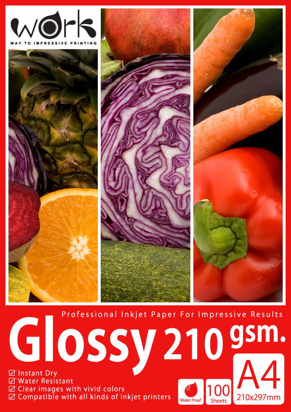 กระดาษโฟโต้ A4 ผิวมัน Glossy 210g (แพ็ค100แผ่น)