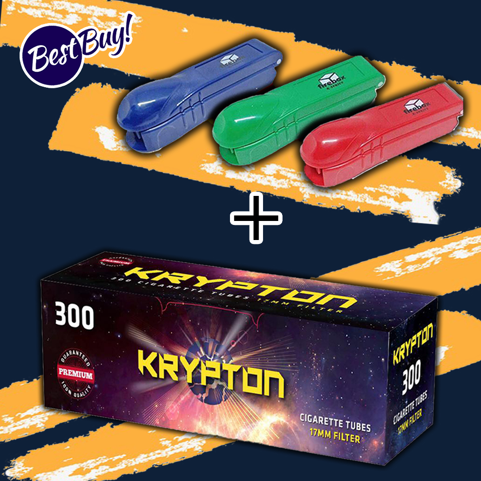 ก้นกรองเปล่า Krypton 400 มวน 1 กล่องพร้อมเครื่องอัด Firebox 1 เครื่อง