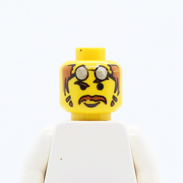 Moustache Brown Hair, Glasses on Forehead, Raised Eyebrow Pattern - Blocked Open Stud