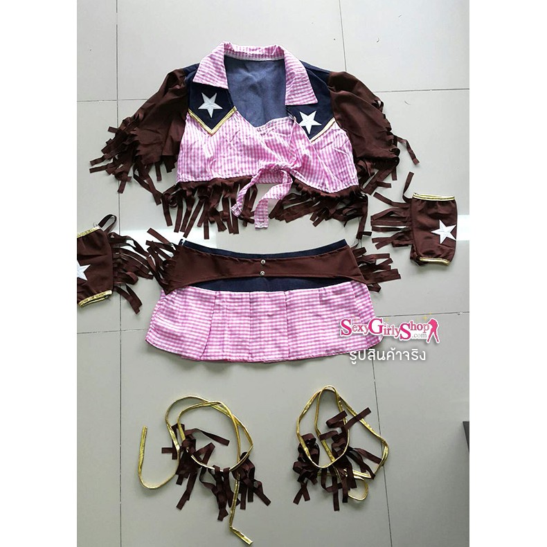 ชุดคาวบอย คาวเกิร์ล cowgirl เอวลอยสก๊อตชมพู-ขาว+หมวก