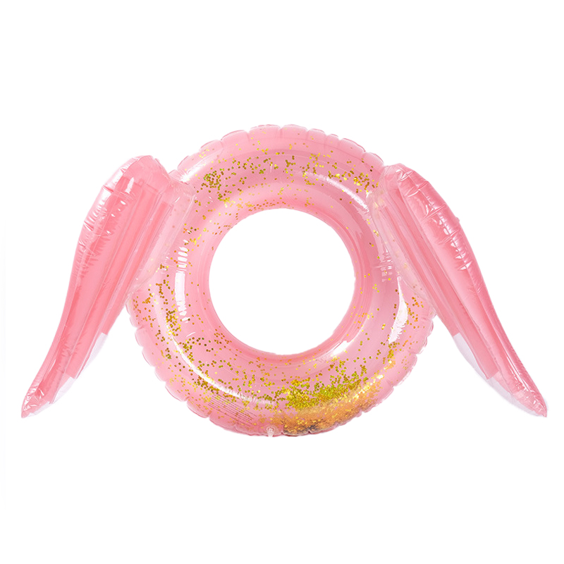 ห่วงยางปีกนางฟ้า สีชมพู มีกลิตเตอร์ด้านใน Inflatable Pink Angel Wings Float With Glitters Inside