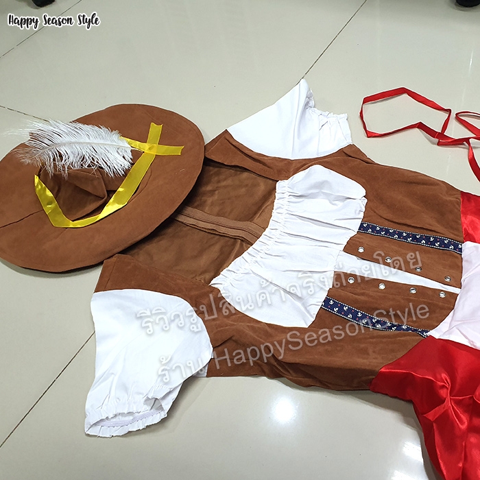 ชุดบาวาเรียน แซกสั้น กระโปรงแดง พร้อมหมวกขนนก เทศกาลเบียร์ Oktoberfest Beer ชุดประจำชาติ เยอรมัน เนเธอร์แลนด์