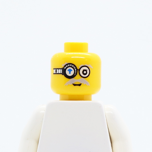 Dual Sided Power Miner Glasses with Blue Arrow, Gray Eyebrows, Moustache, Mouth Closed / Mouth with Teeth Pattern - Blocked Open Stud