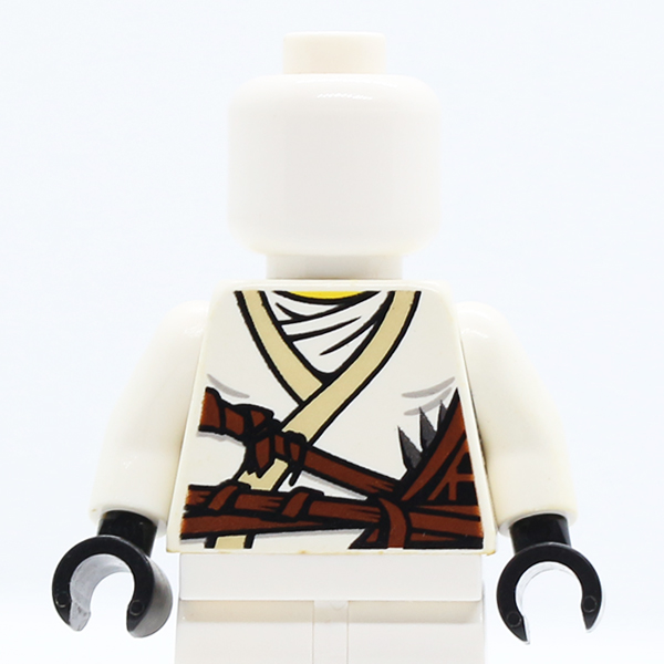 NJO Ninjago Brown Rope and White Undershirt, Gold Lion on Back Pattern / White Arms / Black Hands