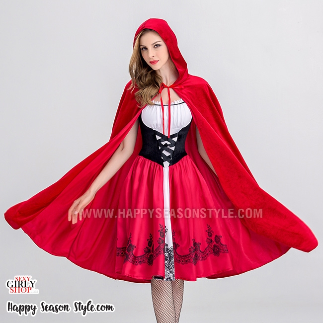 ชุดหนูน้อยหมวกแดง รุ่นแต่งลายลูกไม้ชายกระโปรง