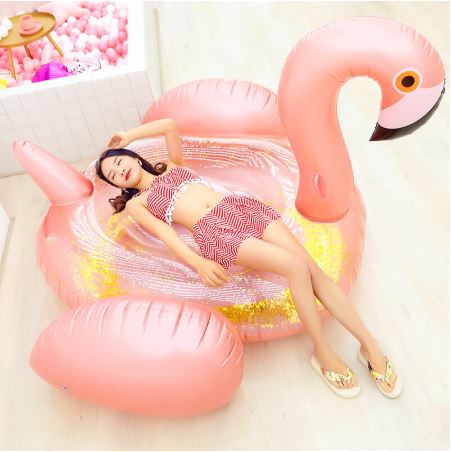 ห่วงยางฟลามิงโก้ กลิตเตอร์ ขนาดใหญ่ Inflatable Giant Flamingo Glitter Pool Float