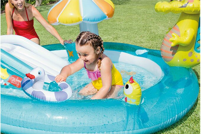 INTEX ชุดสระน้ำเด็ก จระเข้น้อย พร้อมสไลเดอร์ Inflatable Intex Crocodile Baby Pool Set with Slide