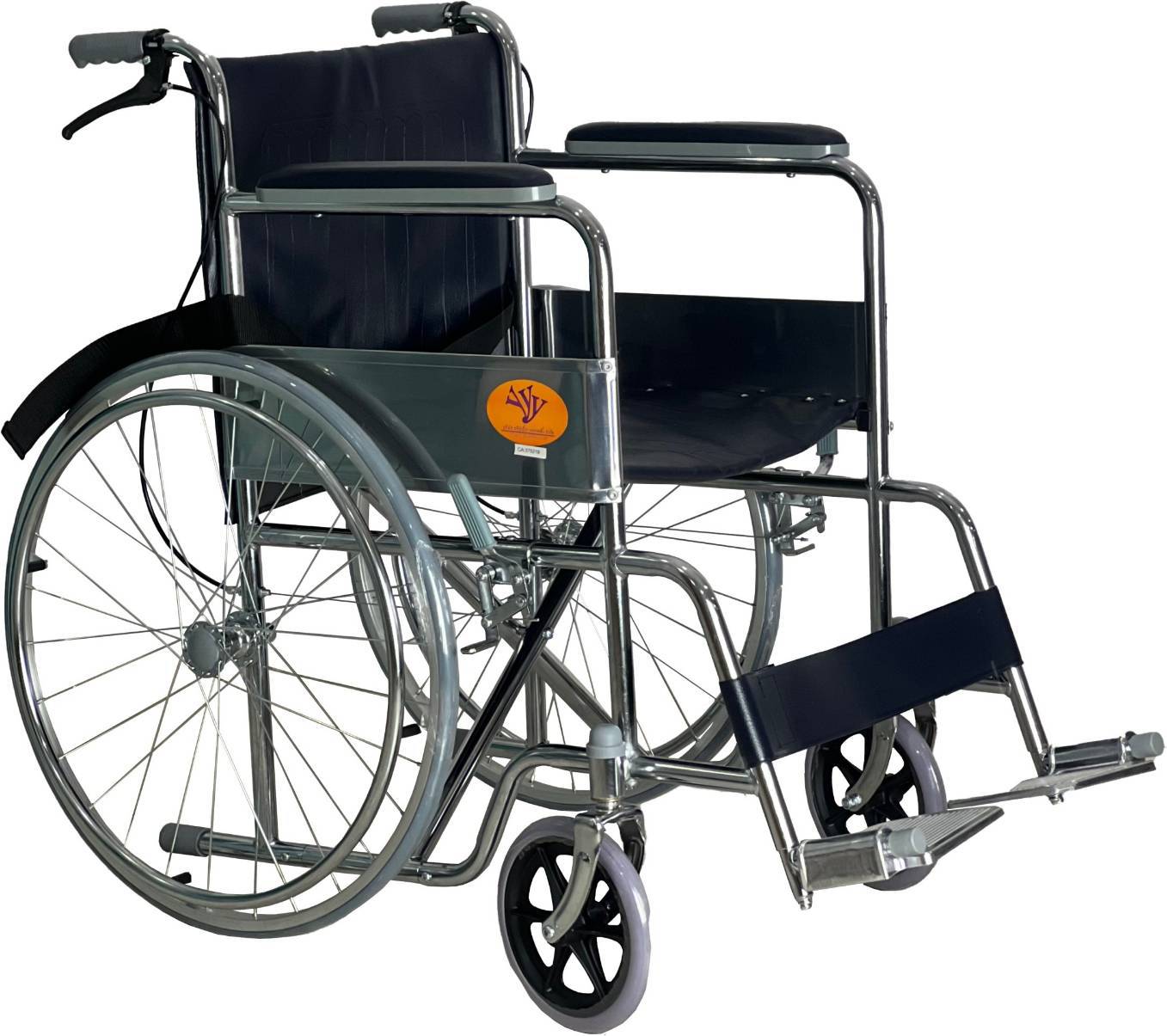รถเข็นเหล็กชุบโครเมี่ยมรุ่นมาตรฐาน มีเบรคมือ พับเก็บได้ รหัส CA905H (Wheelchair Series)
