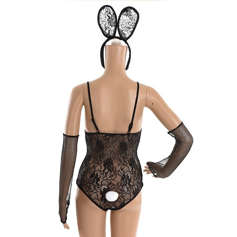 ชุดนอนไม่ได้นอน ชุดนอนกระต่ายน้อย ลูกไม้ดำ