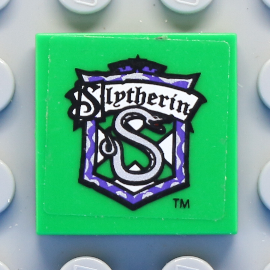 Tile 2 x 2 with Groove with 'Slytherin' and Snake in Shield Pattern (Sticker) - Set 4842