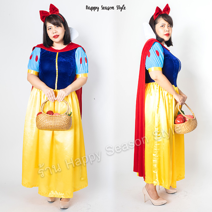 ชุดสโนว์ไวท์พลัสไซต์ Snow white รุ่นกำมะหยี่ เดรสยาว สโนว์ไวท์สาวอวบ
