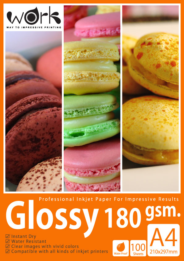 กระดาษโฟโต้ A4 ผิวมัน Glossy 180g (แพ็ค100แผ่น)