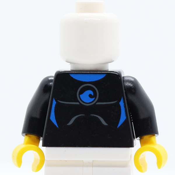 Wetsuit with Blue Sign and Lines and Dark Bluish Gray Stripes Front and Silver Zipper Back Pattern / Black Arms / Yellow Hands