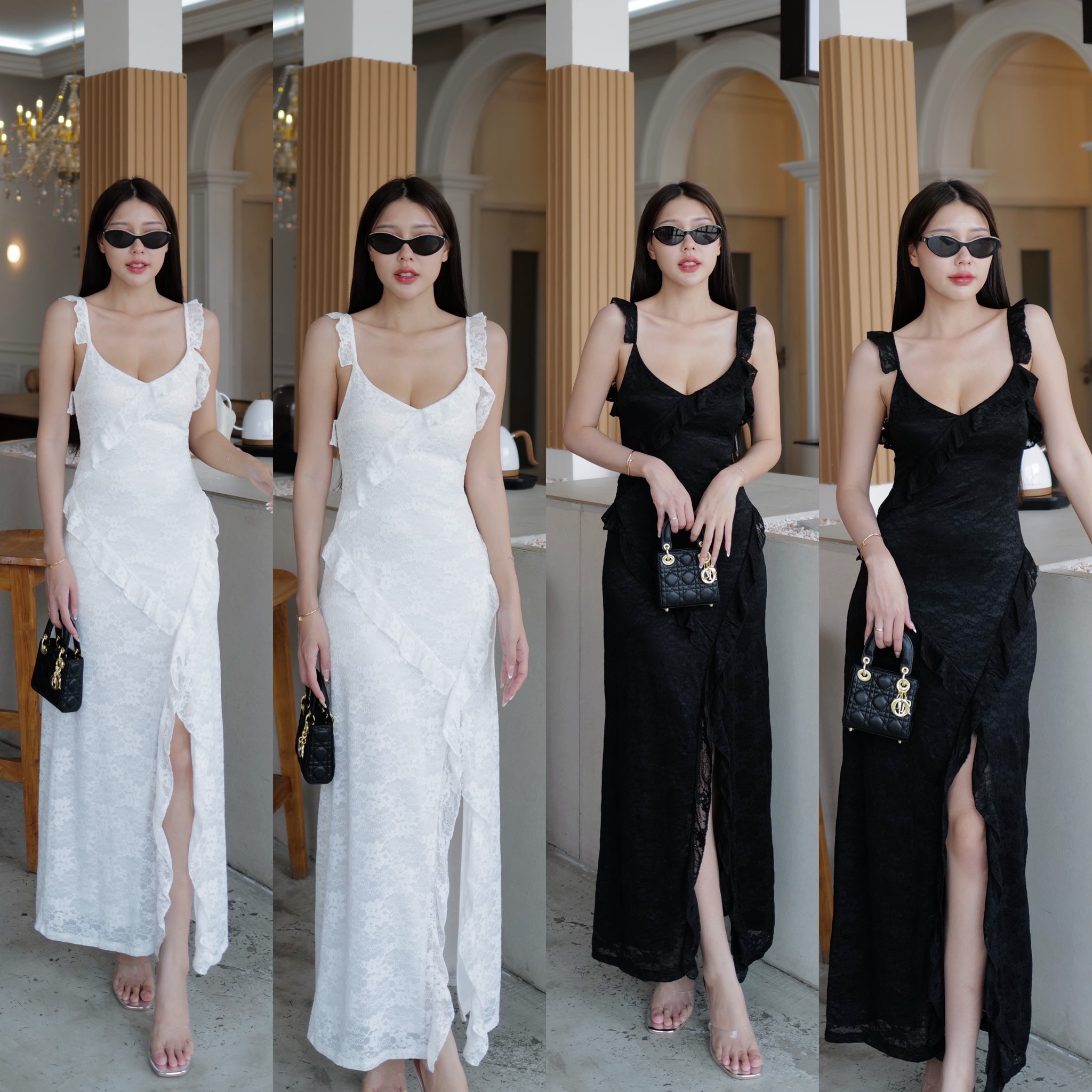 #9837 ชุดเดรสยาวฉลุลูกไม้ รุ่นคุณใบเฟิร์นใส่ ตัวนี้ผ้านิ่มไม่คัน ใส่สบาย intuon