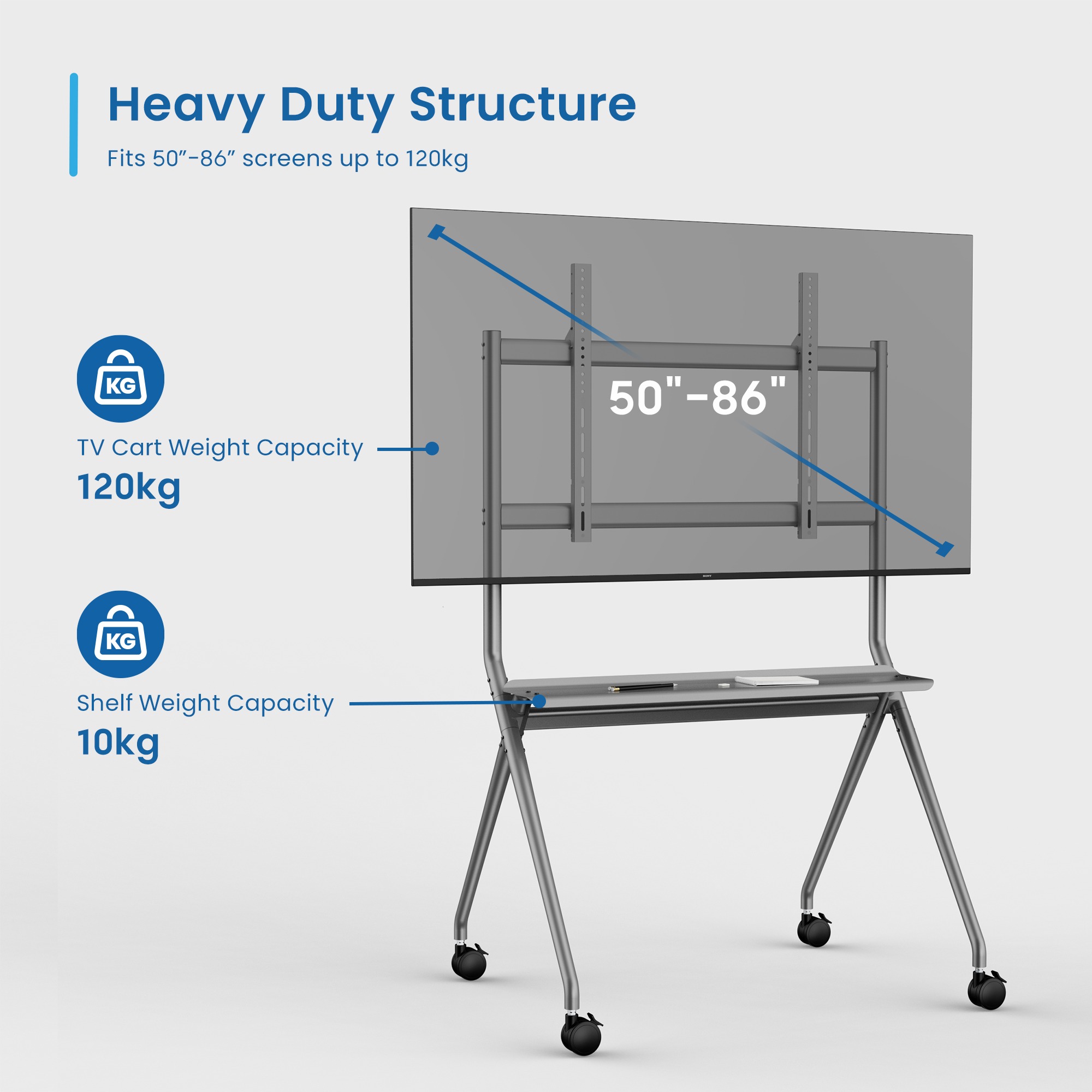 MT-F7400 ขาตั้งทีวีมีล้อเลื่อน วัสดุเหล็กหนา แข็งแรง รองรับทีวีขนาด 50 - 86 นิ้ว0964746498