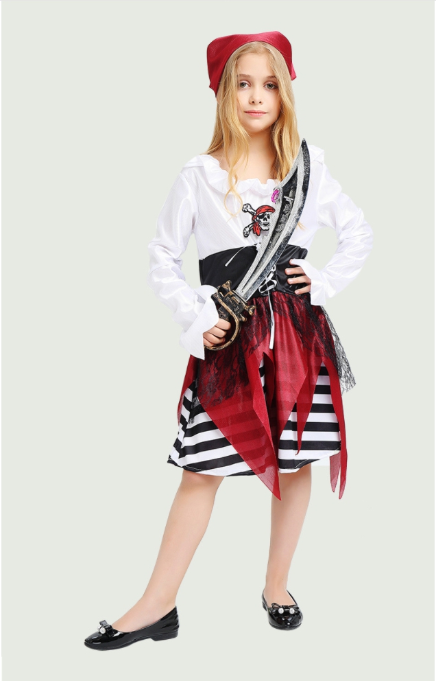 ชุดโจรสลัดเด็ก โจรสลัดเด็กหญิง ชุดโจรสลัดเด็กกระโปรงลายขวาง
