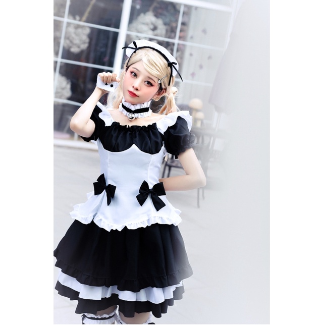 ชุดเมด maid คอสเพลย์ อนิเมะ รุ่นเอวคอด🏍️💨 ส่งไวจาก กทม.