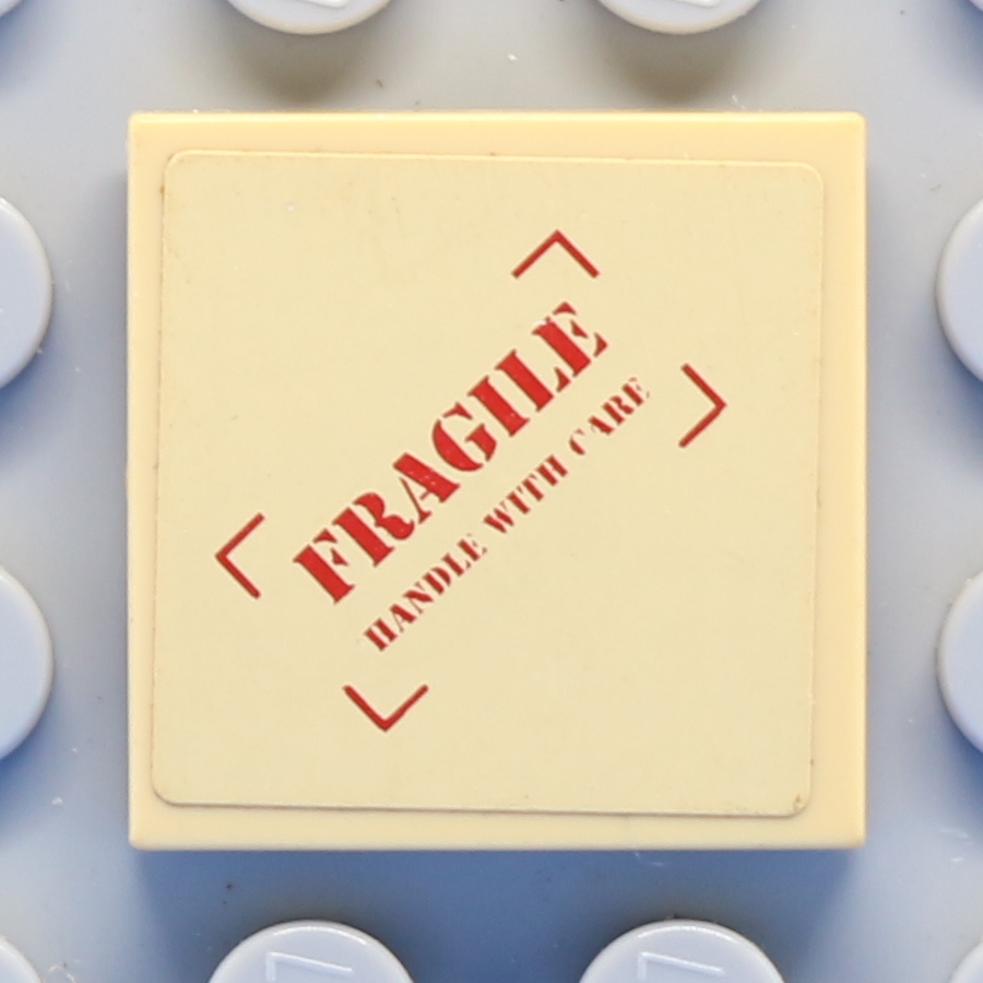 Tile 2 x 2 with Groove with 'FRAGILE HANDLE WITH CARE' Pattern (Sticker) - Sets 8196 / 8199