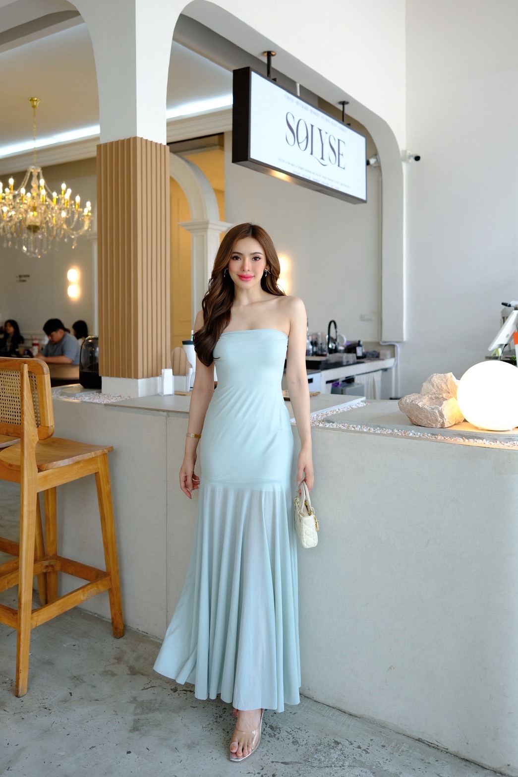 #5109 Missy Dress เดรสยาวเกาะอกสองเลเยอร์ งานสวยมากกก เนื้อผ้าคือ100/10 ด้านในเป็นผ้านิ่ม thtiiya